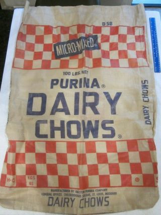Vtg Purina Dairy Chows Feed Sack 100 Lbs Woven Plastic 38 " X 26 "