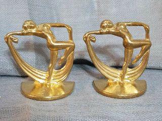Art Deco Style Nude Dancing Nymphs Book Ends - Brass Finish