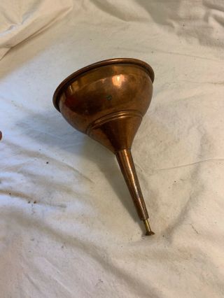 Antique Vintage Hand Made Copper Funnel With Stopper Brass Mesh Screen 2