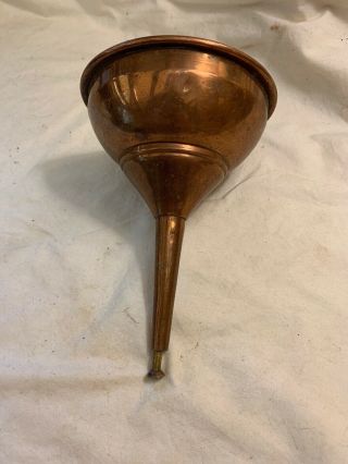 Antique Vintage Hand Made Copper Funnel With Stopper Brass Mesh Screen 3