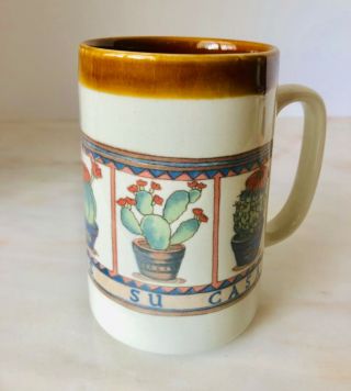 Otagiri Japan Mug Coffee Cup Cactus " Mi Casa Es Su Casa " Vintage Collectible 5”
