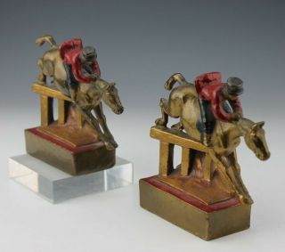 Pr Signed Paul Herzel Painted Bronze Equestrian Horse Rider Bookends Listed Jgw