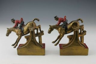 Pr Signed Paul Herzel Painted Bronze Equestrian Horse Rider Bookends LISTED JGW 3