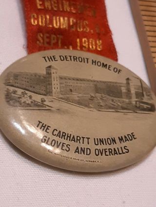 1908 Columbus Convention Brotherhood of Locomotive Firemen w/ Carhartt Button 4