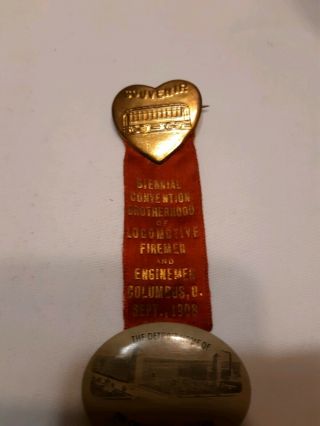 1908 Columbus Convention Brotherhood of Locomotive Firemen w/ Carhartt Button 7