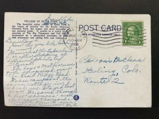 Vintage Postmarked 1938 Village of Estes Park Colorado Postcard 2