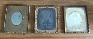 Three Ambrotypes Tintype Daguerreotype Photos Antique 1800’s Pictures In Frame
