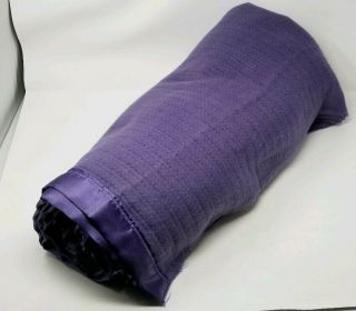 Vintage Acrylic Blanket Purple Satin Trim Full/double Size 89 " X90 " Waffle Weave