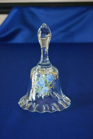 Clear Glass Blue Floral Bell