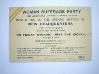Suffrage Votes For Women 1917 Headquarters Postcard York Carrie Chapman Catt