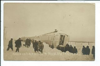 Alexandria Sd South Dakota Rppc Postcard C.  M.  & St.  P.  Train Wreck Snow