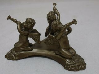 Vintage Bronze Metal Cherub Angel Putti Trumpet Ball Orb Holder Stand