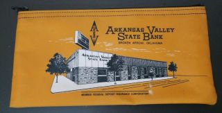 Vintage Zipper Bank Deposit Bag Arkansas Valley State Bank Broken Arrow,  Ok