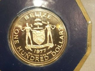 1977 Belize $100 Gold Coin Proof Franklin In Issued Packaging Unc