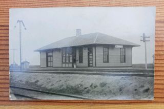 Antique Mcleod North Dakota Railroad Depot Rppc Real Photo Postcard