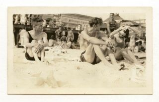 13 Vintage Photo Swimsuit Buddy Boys Men On The Beach Snapshot Gay