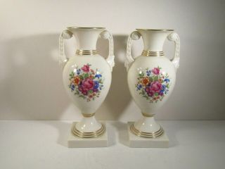 Pair 1920s Lenox China 2334/mr50 Trophy Shape Footed Face Hld Vases - Green Mark