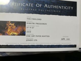 2019 SDCC Blizzard The Firelord Fine Art Print Blizzcon Warcraft With Bag LE 3
