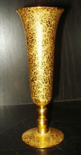 Vintage 22k Gold Overlay Crystal Bud Vase Flowery Design Ransgil Nr