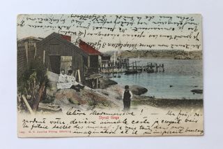 1907 Old Postcard Norge Norway Styrso Tange Fisherman