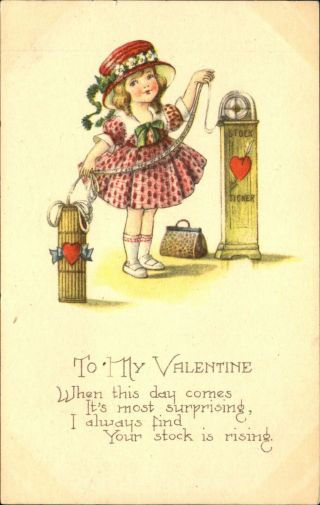 Valentine Your Stock Is Rising Little Girl Fashion Hat Ticker Tape Mailed 1923