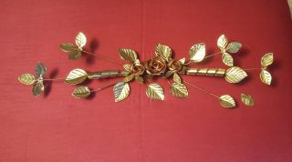 Homco Home Interiors Brass/copper Metal Roses And Leaves Swag Picture Accent