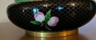 Vintage Cloisonne Bowl with Lid,  Black & green color base,  flowers,  vases,  fruit 4