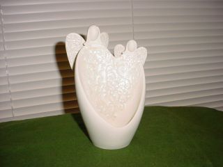 Partylite Serenity Angels/heart Bisque Porcelain Tealight Candle Holder