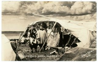 Native American Eskimo Camp Nome Alaska Real Photo Postcard Rppc Lomen Bros.