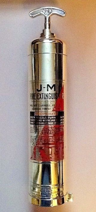 Antique 1 Qt.  Brass J - M Johns - Manville Fire Extinguisher