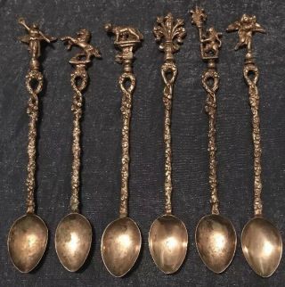 Antique Vtg Italian Set Of 6 Ornate Spoons 6 3/4 " - 7 " Silverplate