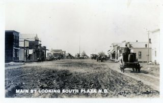 Plaza,  North Dakota Main St.  Looking South Vintage Photo Postcard 1915