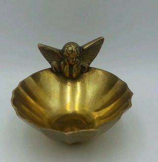 Vintage Brass Angel Bowl Brass Cherub Trinket Dish Jewelry Soap Holder Decor.