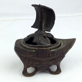 Vintage Brass Asian Sail Boat Ship Incense Burner Censor 4