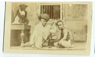 Victorian Cdv Photo Ethnic India Indian Barber & Monkey Unstated Photographer