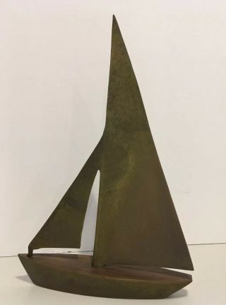 Brass Sail Boat Figurine 14 " T X 9.  5 " W