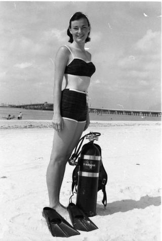Vintage Negative: Pin - Up Girl Woman Scuba Gear Oxygen Tank Swimsuit 60s