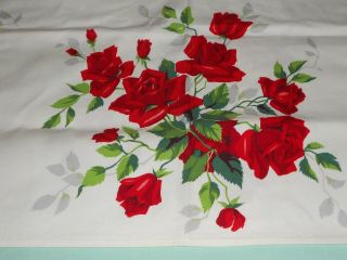 Vintage Pretty Wilendure Red Roses Tablecloth With Label