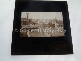 Antique Real Photograph Photo Glass Magic Lantern Slide Docks Of Ostend