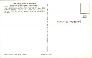 Trans World Airlines TWA Lockheed L - 1049 Constellation Airport Postcard 2
