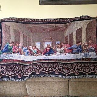 Vintage The Last Supper Tapestry Wall Hanging Fringed Large 69 " X 48 "