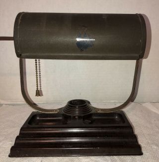 Vintage Bakelite Metal Inkwell Desk Lamp