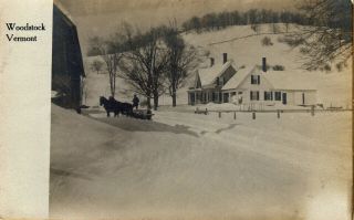 Woodstock,  Vt Rppc Small Snow Roller Rolling A Driveway C1908