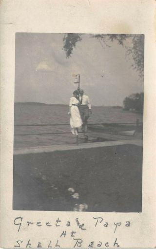 Buckeye Lake Ohio 1920s Rppc Real Photo Postcard Couple At Shell Beach