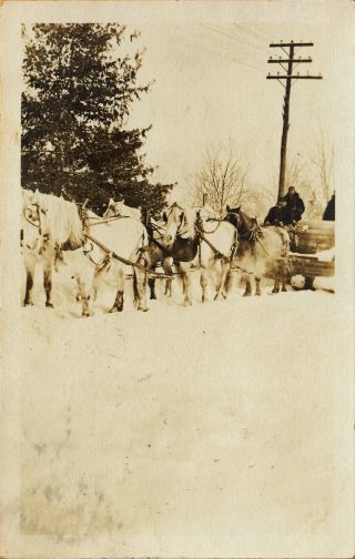 Woodstock,  Vt Rppc Snow Roller Pulled By 6 Horses C1910
