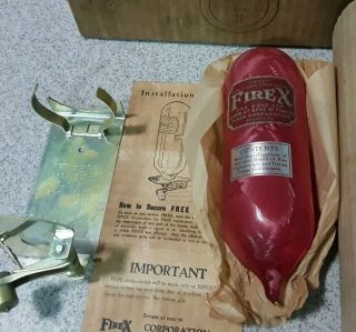 Antique Nos Firex Red Frosted Glass Fire Extinguisher Grenade Rare