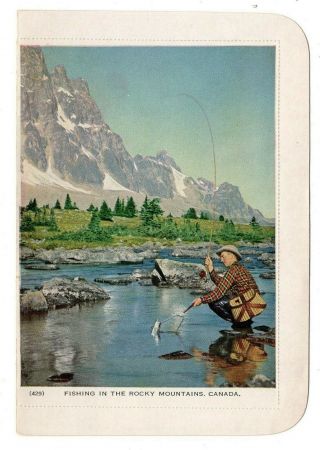 Fishing Rocky Mountains Alberta & British Columbia Canada Folkard Postcard 429