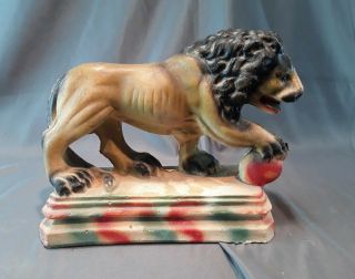 Vintage Chalkware Carnival Prize Circus Lion Animal Figure 10 Inch Long