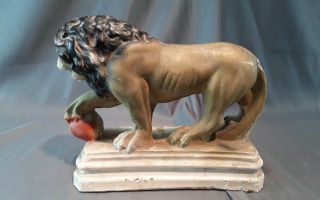 Vintage Chalkware Carnival Prize Circus Lion Animal Figure 10 inch long 2