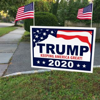 Donald Trump For President 12 " X 18 " D/s Yard Sign With Frame & 2 American Flags